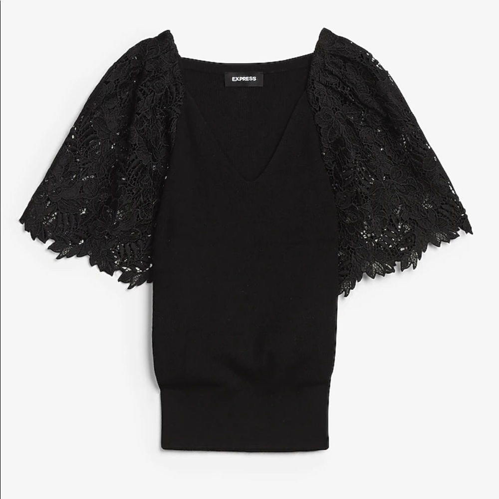 Express - Lace Sleeve V-Neck Sweater - Sz M